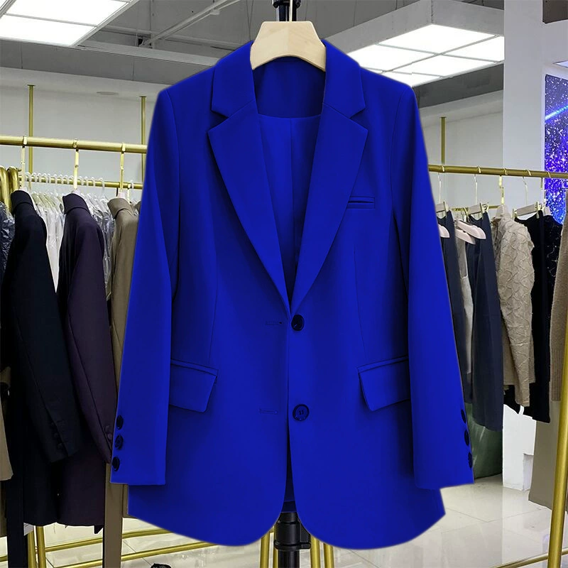 Blazer negro para mujer, diseño casual holgado de estilo coreano para otoño 2026, blazer elegante y con estilo para ir al trabajo. Azul imagen 1
