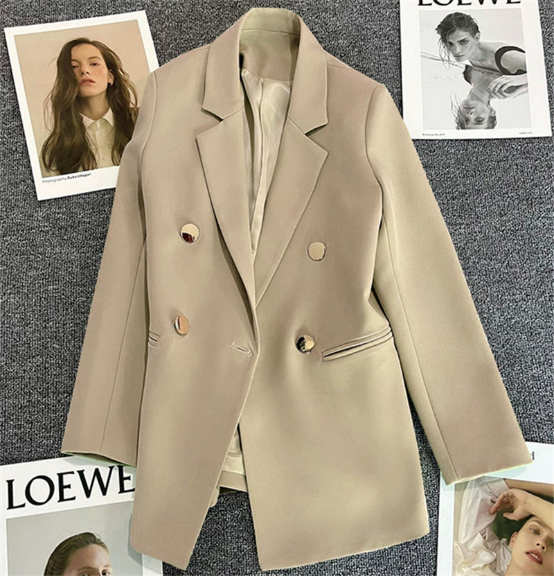 Blazer para Mujer, Primavera-Otoño 2026, Nuevo Estilo Coreano, Holgado, Estilo Británico, Cruzado, Color Blanco Hueso amarillo jengibre imagen 1