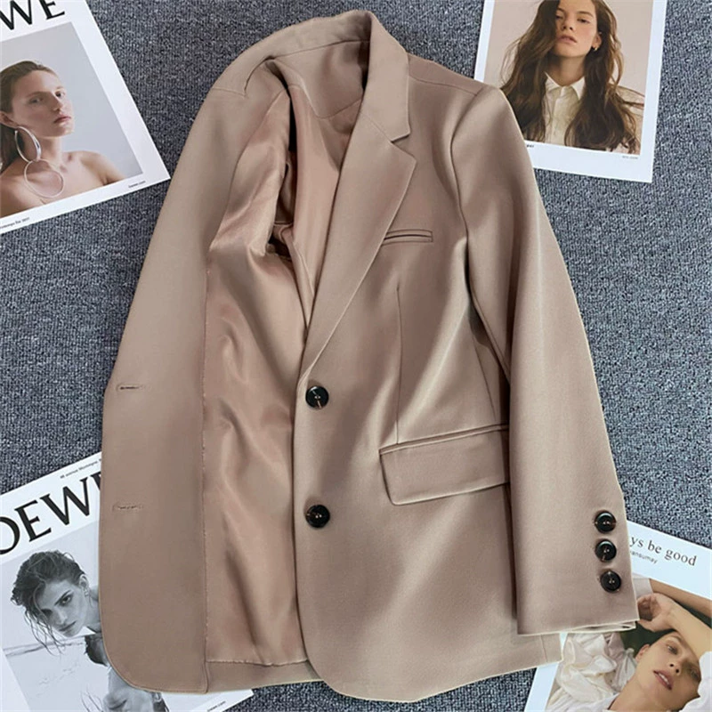 Blazer Rojo para Mujer, Temporada Primavera-Otoño 2026, Estilo Casual Holgado, Elegante, para el Trabajo, Moda Urbana, Chaqueta de Traje para Mujer Talla Pequeña Caqui imagen 1