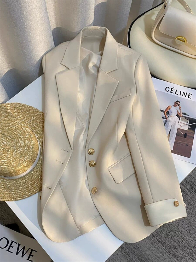 Blazer blanco cremoso para mujer, estilo coreano nueva colección primavera/otoño 2026, a la moda y elegante, apto para uso diario y para personas de estatura pequeña. Blanco marfil imagen 1