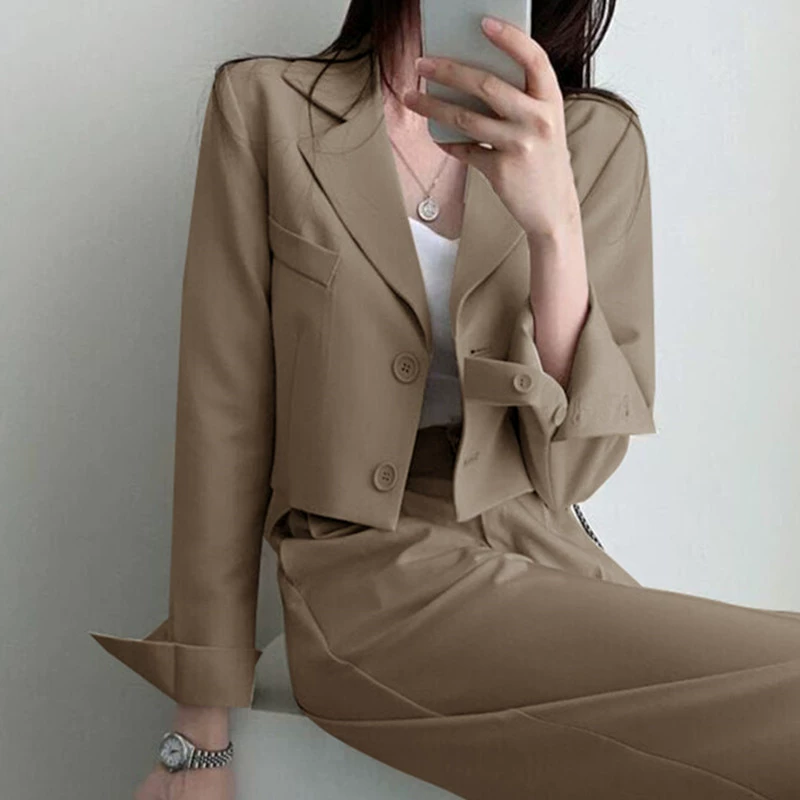 Blazer Caqui Primavera 2026 para Mujer, Diseño Elegante para Figuras Pequeñas, Conjunto de Traje Elegante para el Trabajo Caqui - Blazer de botonadura sencilla imagen 1