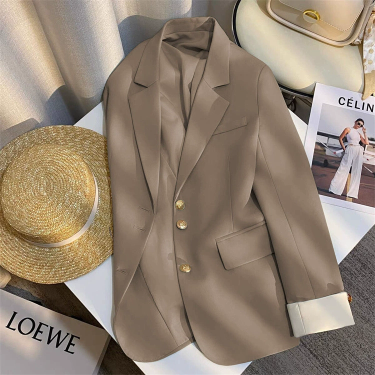 Blazer blanco cremoso para mujer, estilo coreano nueva colección primavera/otoño 2026, a la moda y elegante, apto para uso diario y para personas de estatura pequeña. caqui imagen 1