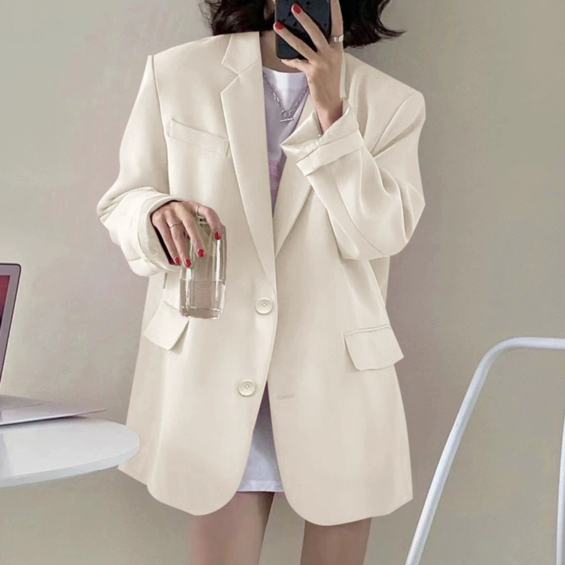 Blazer de mujer - Otoño 2026 Estilo coreano, Nuevo diseño, Único y elegante, Blazer casual de corte holgado Blanco roto imagen 1