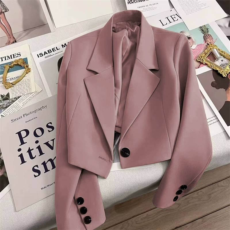 Chaqueta blanca corta para mujer 2026, blazer elegante para mujeres pequeñas, atuendo de primavera y otoño, chaqueta estilo diosa de oficina, traje de mujer. Rosa imagen 1