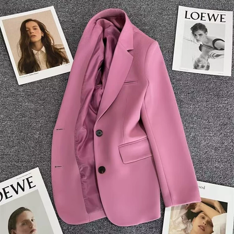 Blazer Rojo para Mujer, Temporada Primavera-Otoño 2026, Estilo Casual Holgado, Elegante, para el Trabajo, Moda Urbana, Chaqueta de Traje para Mujer Talla Pequeña Rosa púrpura imagen 1