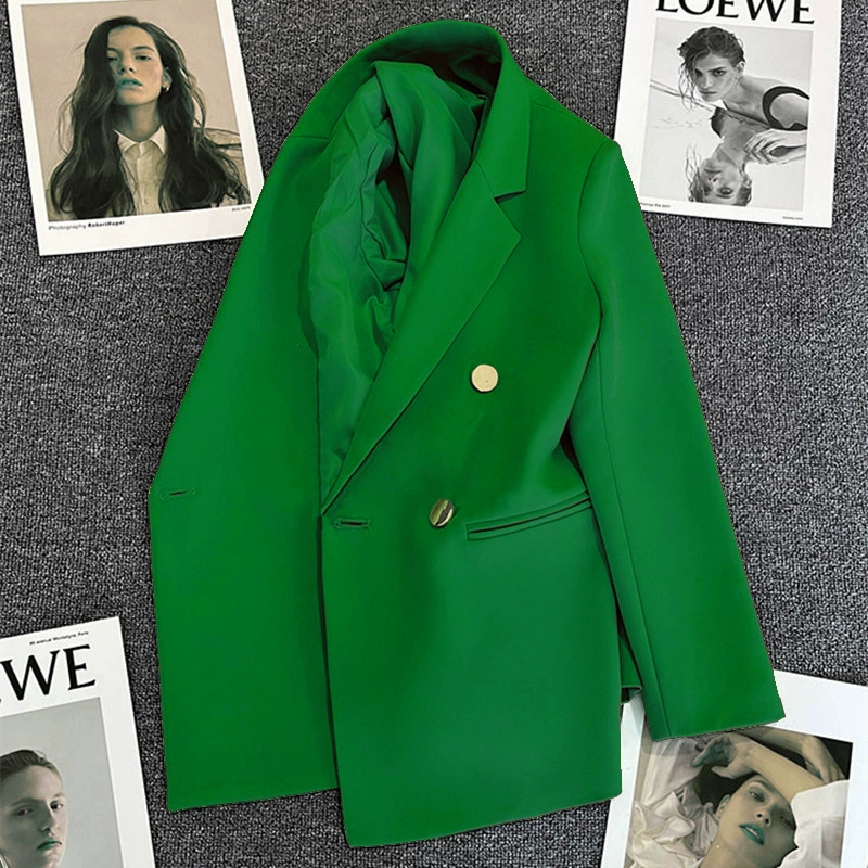 Blazer informal para mujer en rojo anaranjado, estilo coreano moderno para primavera y otoño 2026, traje de oficina elegante estilo coreano para ir al trabajo. verde imagen 1
