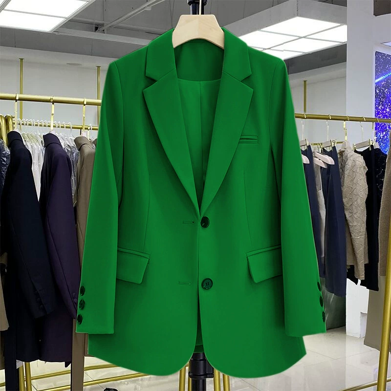 Blazer negro para mujer, diseño casual holgado de estilo coreano para otoño 2026, blazer elegante y con estilo para ir al trabajo. Verde imagen 1