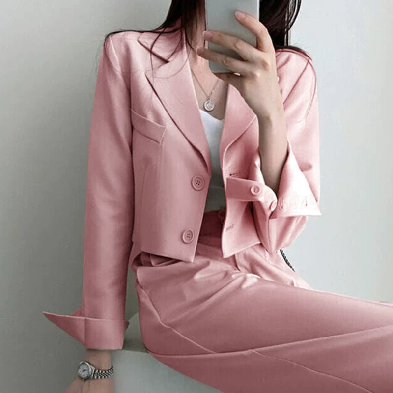 Blazer Caqui Primavera 2026 para Mujer, Diseño Elegante para Figuras Pequeñas, Conjunto de Traje Elegante para el Trabajo Traje rosa imagen 1