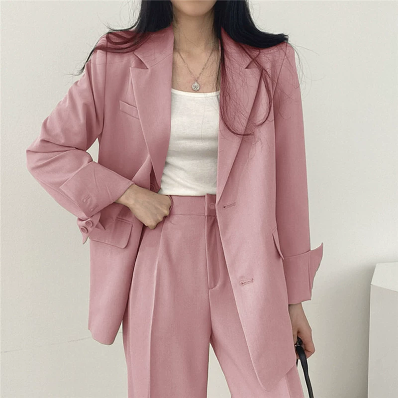 Pantalones negros para mujer, estilo coreano, moda urbana, conjunto de blazer rosa informal único para ir al trabajo, primavera y otoño 2026 Rosa (traje) imagen 1