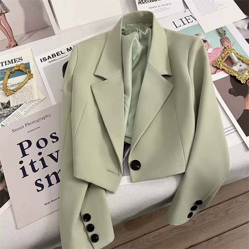 Chaqueta blanca corta para mujer 2026, blazer elegante para mujeres pequeñas, atuendo de primavera y otoño, chaqueta estilo diosa de oficina, traje de mujer. Verde Esmeralda imagen 1