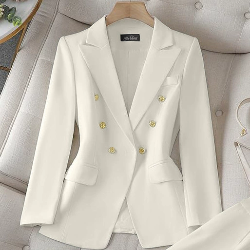 Conjunto profesional de blazer y pantalón para mujer - Traje de dos piezas premium, nueva colección Otoño 2026, chaqueta blazer slim fit para uso business casual. traje blanco roto imagen 1