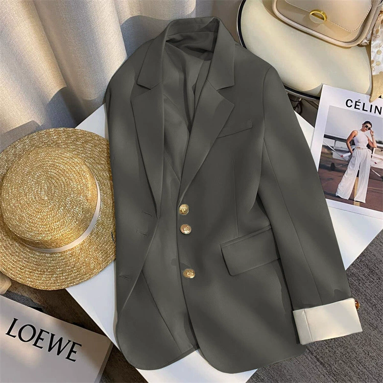 Blazer blanco cremoso para mujer, estilo coreano nueva colección primavera/otoño 2026, a la moda y elegante, apto para uso diario y para personas de estatura pequeña. gris elegante imagen 1
