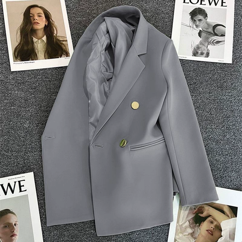 Blazer informal para mujer en rojo anaranjado, estilo coreano moderno para primavera y otoño 2026, traje de oficina elegante estilo coreano para ir al trabajo. gris claro imagen 1