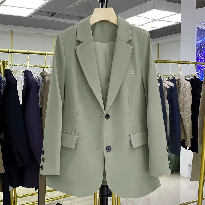 Blazer negro para mujer, diseño casual holgado de estilo coreano para otoño 2026, blazer elegante y con estilo para ir al trabajo. Verde Esmeralda imagen 1