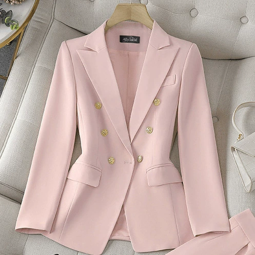 Conjunto profesional de blazer y pantalón para mujer - Traje de dos piezas premium, nueva colección Otoño 2026, chaqueta blazer slim fit para uso business casual. traje rosa imagen 1