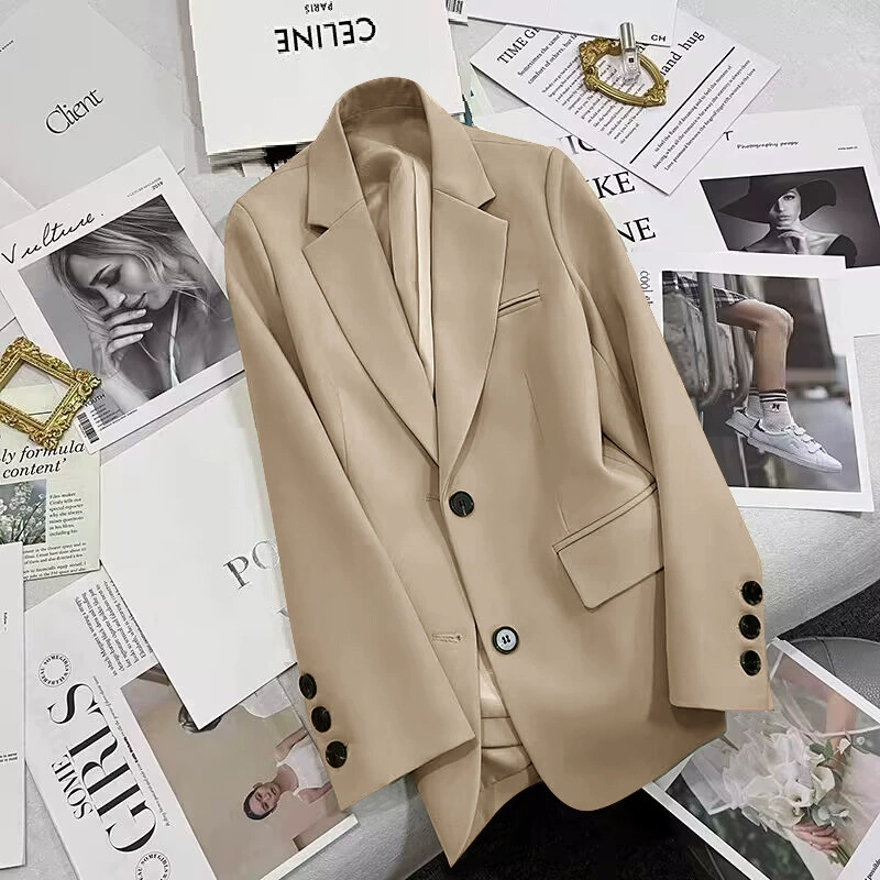 Blazer negro para mujer, primavera y otoño 2026, nuevo estilo casual, elegante, a la moda, chaqueta de traje para tallas pequeñas Amarillo jengibre imagen 1