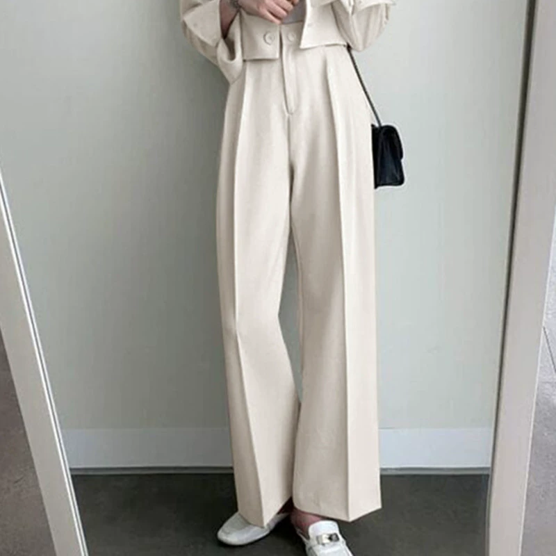 Blazer Caqui Primavera 2026 para Mujer, Diseño Elegante para Figuras Pequeñas, Conjunto de Traje Elegante para el Trabajo Pantalón sencillo blanco roto imagen 1