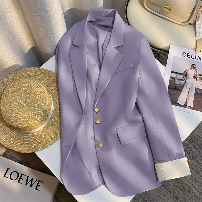 Blazer blanco cremoso para mujer, estilo coreano nueva colección primavera/otoño 2026, a la moda y elegante, apto para uso diario y para personas de estatura pequeña. Taro morado imagen 1