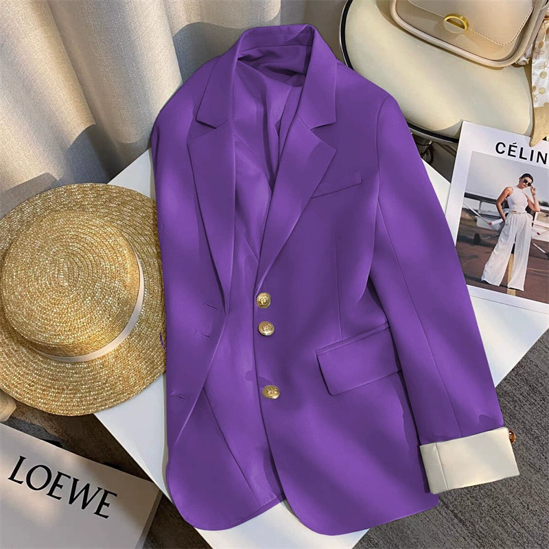 Blazer blanco cremoso para mujer, estilo coreano nueva colección primavera/otoño 2026, a la moda y elegante, apto para uso diario y para personas de estatura pequeña. púrpura imagen 1