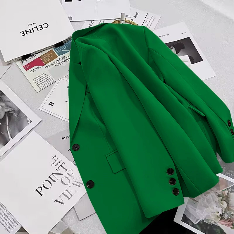 Blazer negro para mujer, primavera y otoño 2026, nuevo estilo casual, elegante, a la moda, chaqueta de traje para tallas pequeñas Verde imagen 1