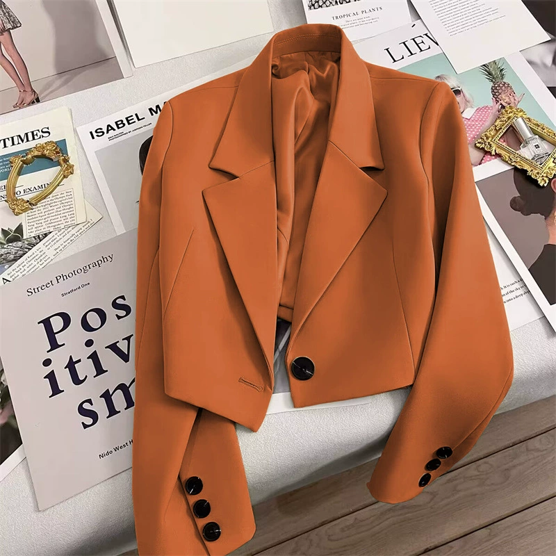 Chaqueta blanca corta para mujer 2026, blazer elegante para mujeres pequeñas, atuendo de primavera y otoño, chaqueta estilo diosa de oficina, traje de mujer. Naranja imagen 1