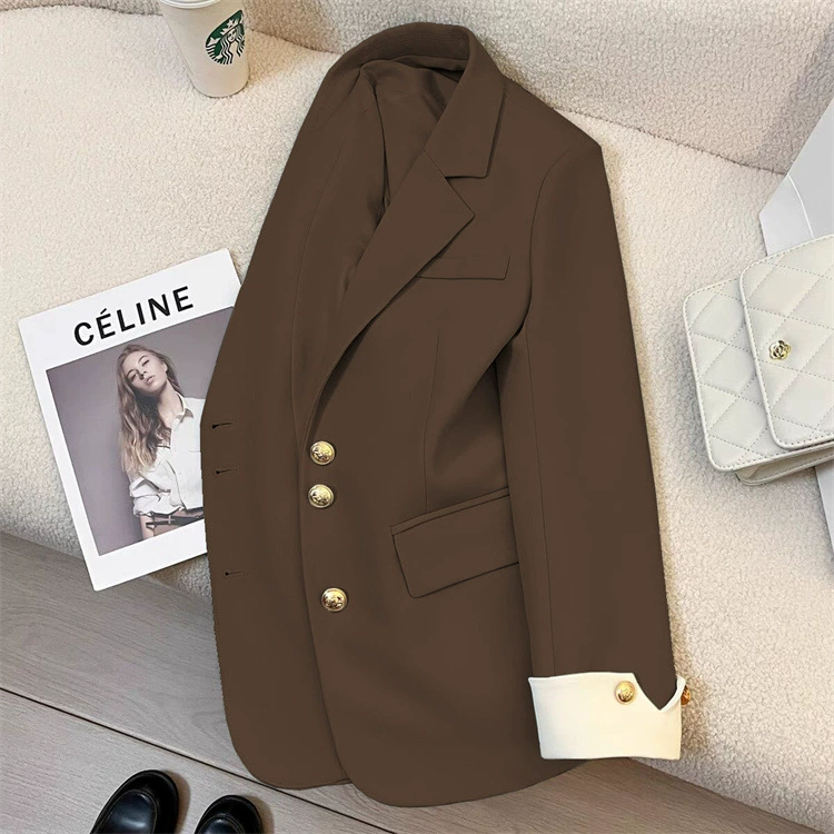 Blazer de mujer ALLY IDEAL - Chaqueta de moda urbana de diseñador estilo coreano Primavera/Otoño 2026 Color café imagen 1