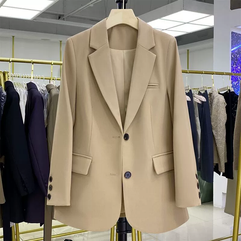 Blazer negro para mujer, diseño casual holgado de estilo coreano para otoño 2026, blazer elegante y con estilo para ir al trabajo. Amarillo jengibre imagen 1