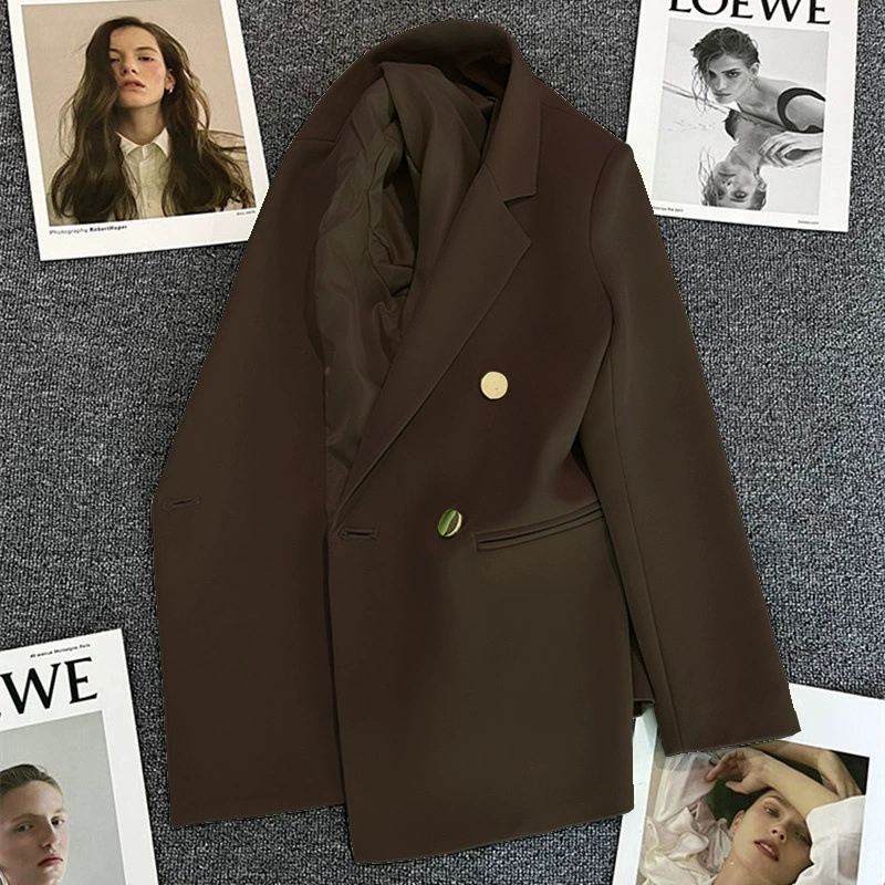 Blazer informal para mujer en rojo anaranjado, estilo coreano moderno para primavera y otoño 2026, traje de oficina elegante estilo coreano para ir al trabajo. Marrón imagen 1