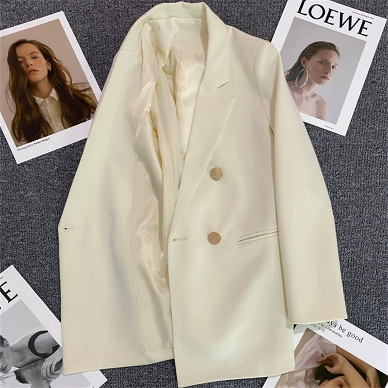 Blazer para Mujer, Primavera-Otoño 2026, Nuevo Estilo Coreano, Holgado, Estilo Británico, Cruzado, Color Blanco Hueso blanco roto imagen 1
