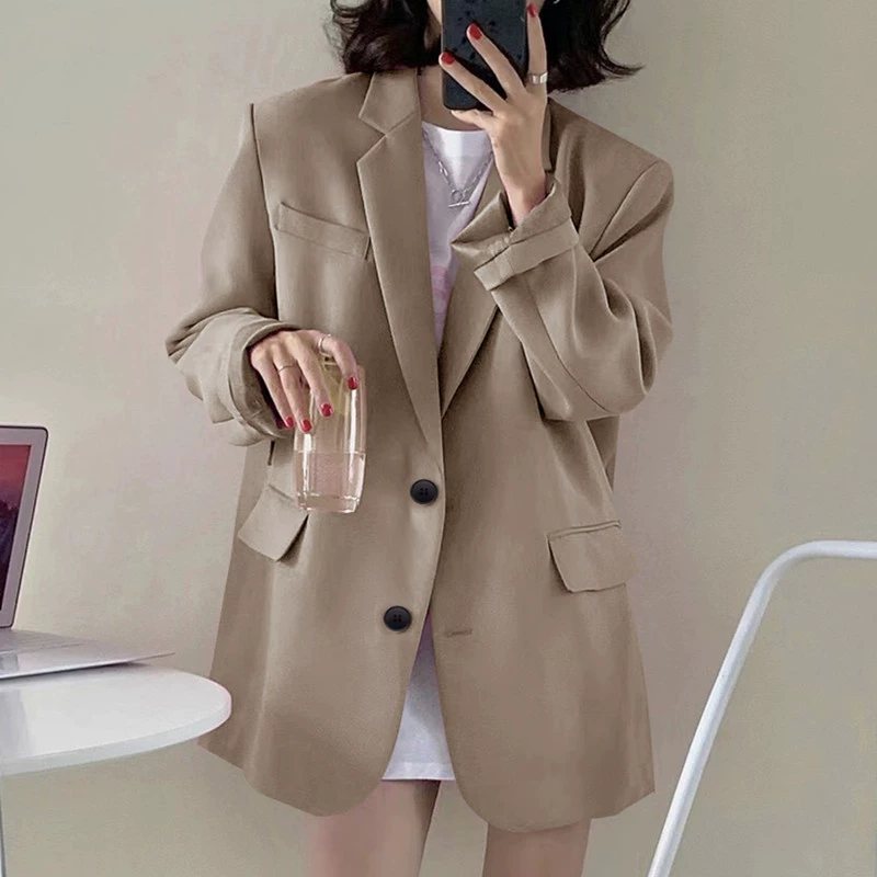 Blazer de mujer - Otoño 2026 Estilo coreano, Nuevo diseño, Único y elegante, Blazer casual de corte holgado caqui imagen 1
