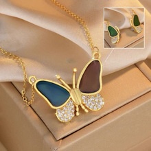 Collar de Acero de Titanio con Micro Pavé de Circonitas Estilo Coreano XL8108 Oro Mariposa Magnética Cambio de Color imagen 1