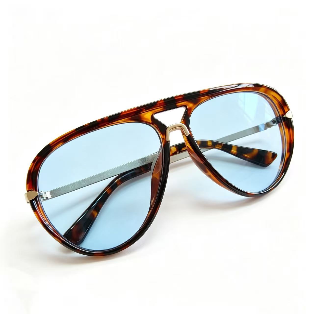Gafas de Sol Retro Estilo Aviador Vintage - Rodajas azules con marco de flor de frijol imagen 1