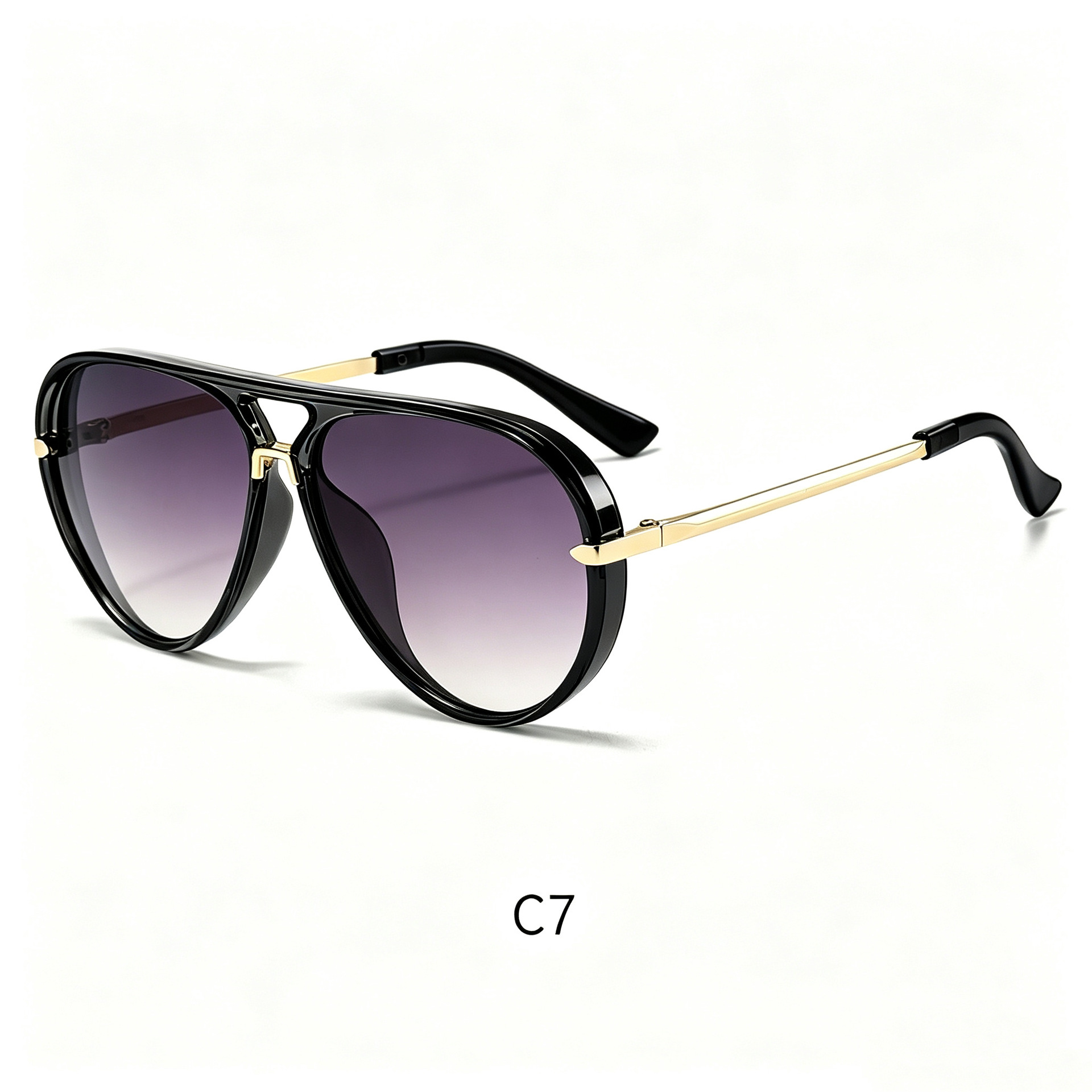 Gafas de Sol Retro Estilo Aviador Vintage - Montura negra brillante lentes dobles grises imagen 1