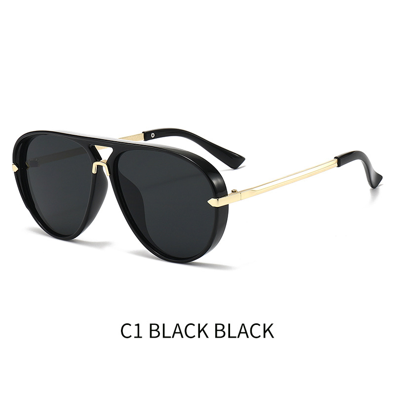 Gafas de Sol Retro Estilo Aviador Vintage - Montura negra brillante lente gris imagen 1