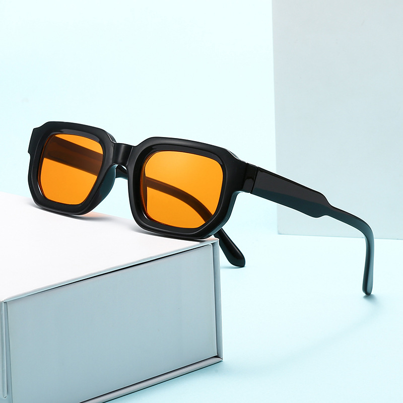 Gafas de Sol Montura Cuadrada Retro Minimalista - Rodajas de te con marco negro negro brillante imagen 1