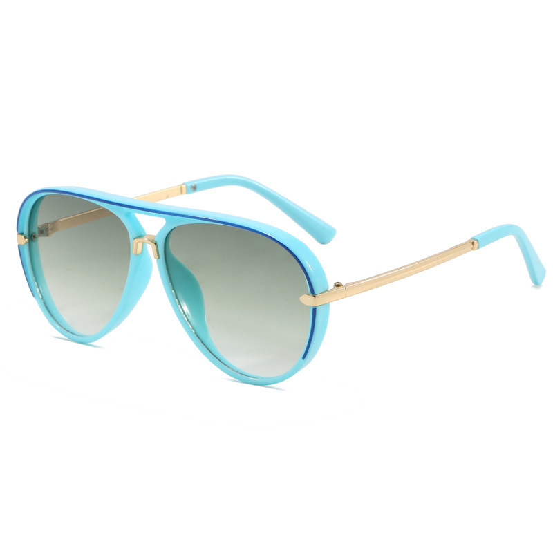 Gafas de Sol Retro Estilo Aviador Vintage - Dibujo lineal marco azul pelicula verde imagen 1