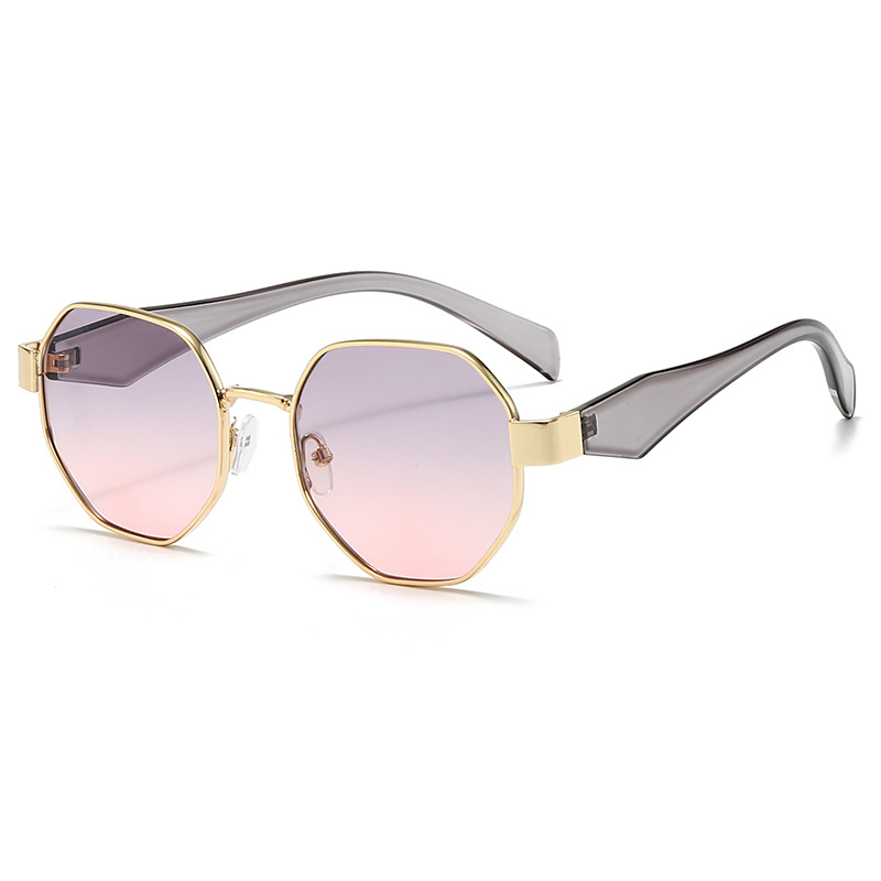 Gafas de Sol Poligonales Metalicas Moda Europea - Frame dorado patas de pasta blanca grisazul y polv imagen 1
