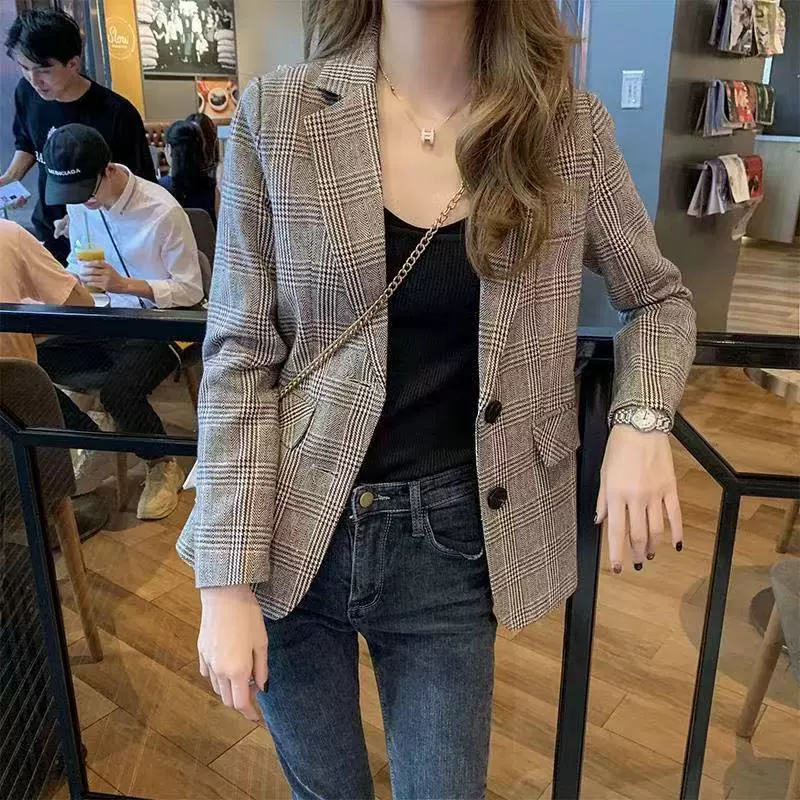 Blazer corto para mujer, estilo nuevo y moderno, primavera y otoño 2026, versión corta, elegante, a cuadros, para estudiantes Color de imagen imagen 1