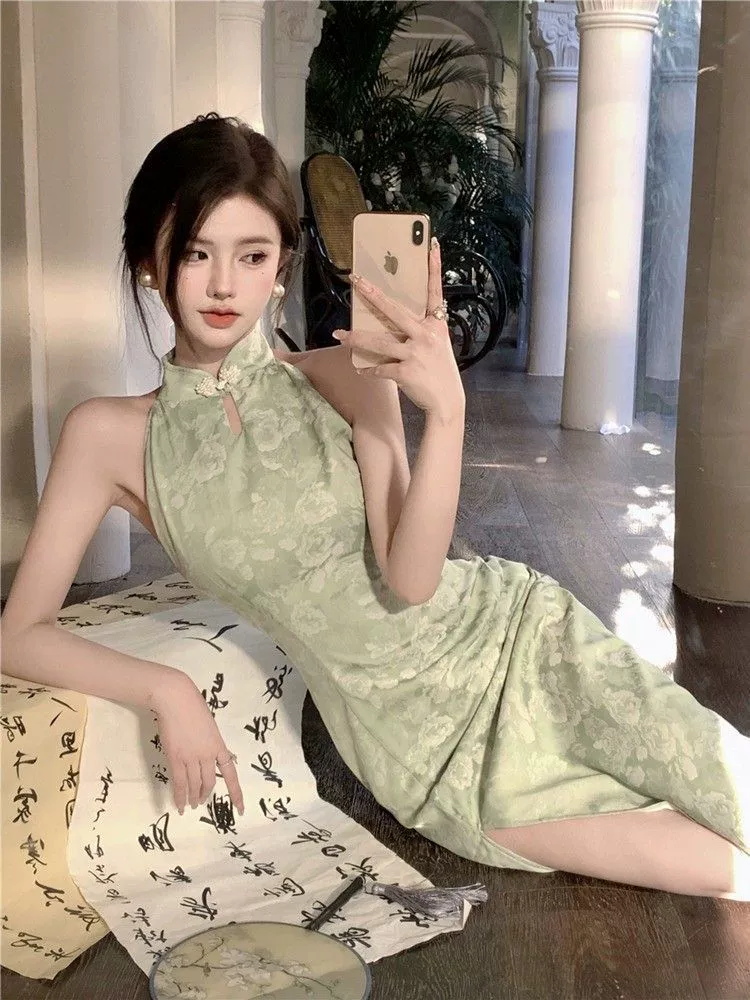 Nuevo estilo chino, fresco y frío, cheongsam mejorado, estilo sexy, hermoso vestido con cuello halter, verano femenino Color de la imagen imagen 1
