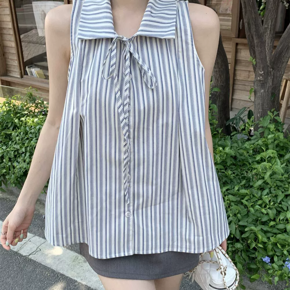 Novedad de verano 2026: Top sin mangas retro adelgazante de alta gama - Chaleco dulce con lazo en la espalda para mujer, blusa súper linda. Color de la imagen imagen 1