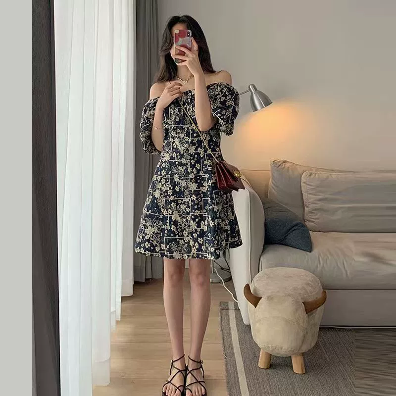 Vestido Floral Francés para Mujer Verano 2026 Nueva Colección - Elegante, Estilizador, Retro con Cuello Cuadrado y Manga Abullonada Color de la imagen imagen 1
