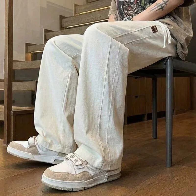 Pantalones casuales versátiles y de moda para hombre 2026 - Corte holgado, pierna recta, estilo jogger, moda Hong Kong estilo Ins K336 color albaricoque imagen 1