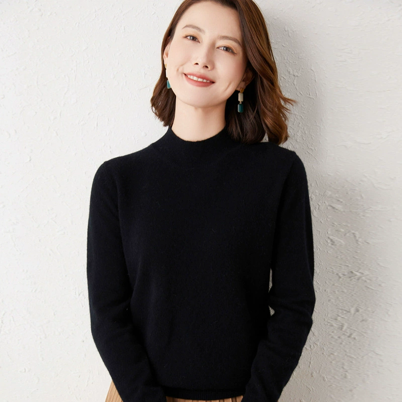Suéter Básico de Cuello Alto para Mujer, Nueva Colección Otoño/Invierno 2024, Top de Punto de Corte Holgado, Capa Base de Color Sólido, Prenda de Punto Versátil. negro imagen 1