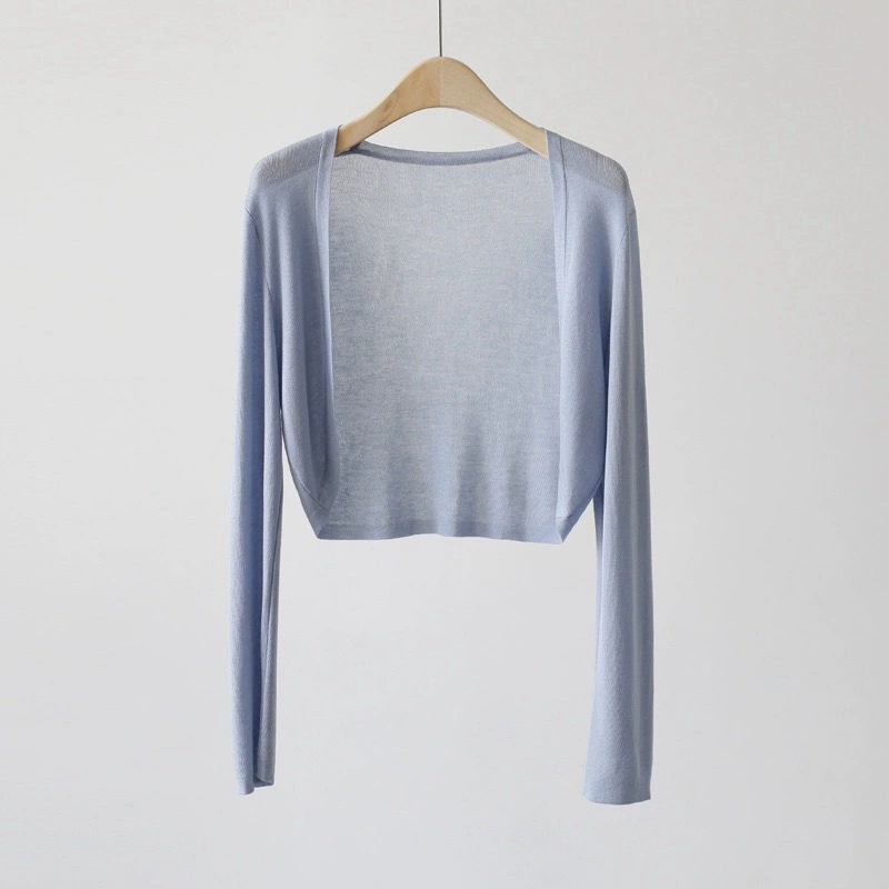 Chaqueta de punto Tensi para mujer chal de verano otoño chaleco fino camisa de aire acondicionado blusa blusa corta Azul imagen 1