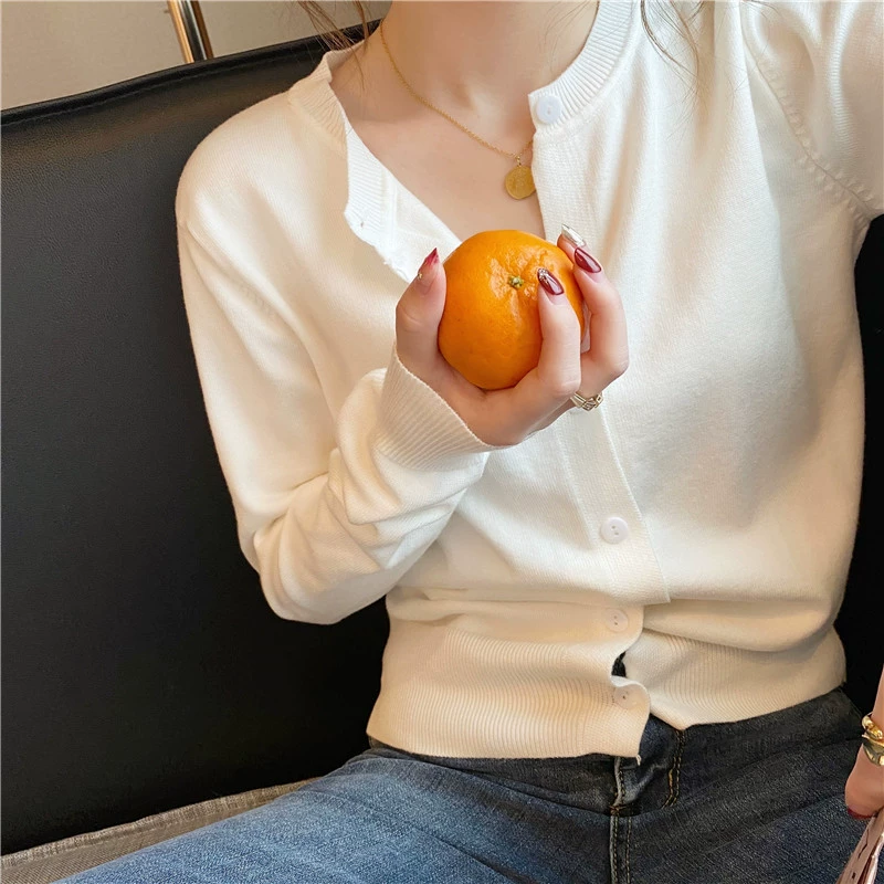 Rebeca de punto abrigo para mujer primavera y otoño ropa exterior suéter fino primavera 2022 nuevo negro manga larga Otoño e Invierno top Blanco imagen 1