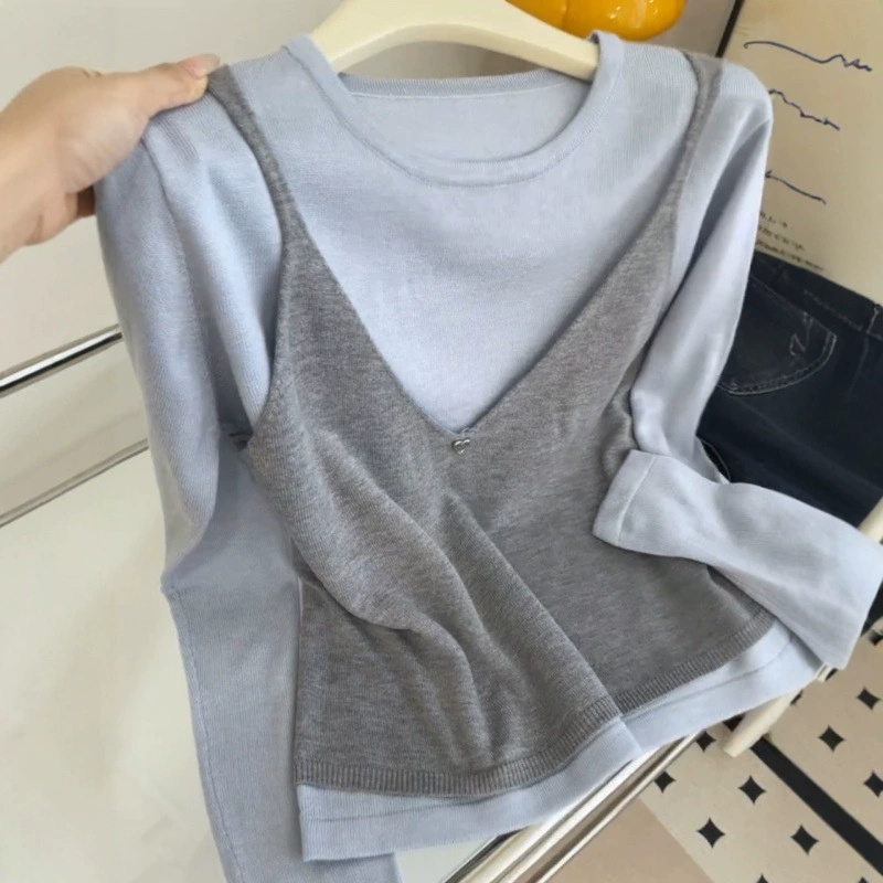 2025 Otoño e invierno Nueva llegada Estilo K Conjunto de dos piezas de chaleco de punto con tirantes Chaleco de suéter de cuello redondo Suéter Ropa de abrigo Color de la imagen imagen 1