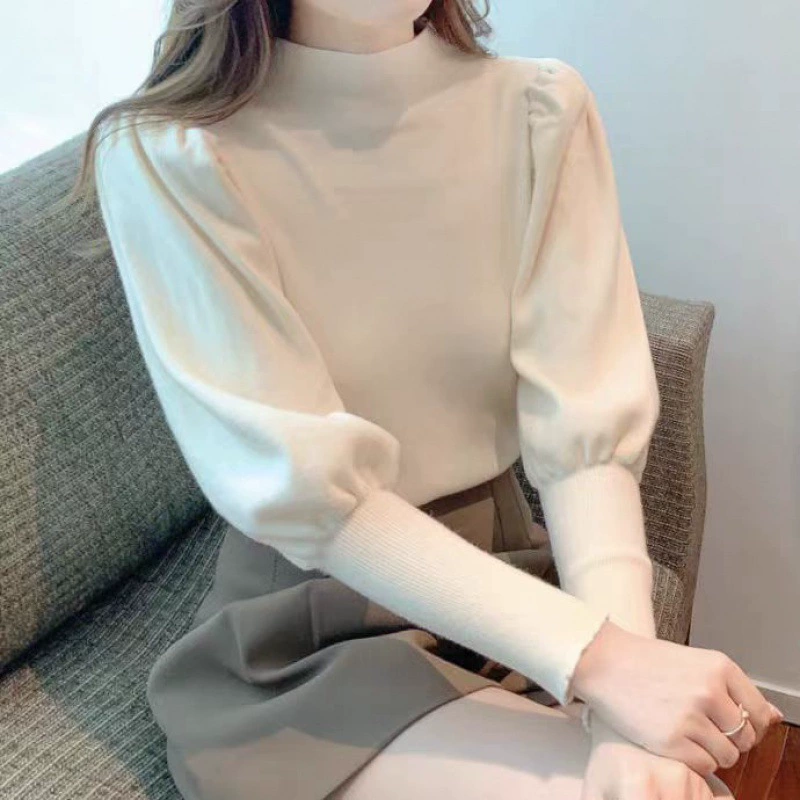 Nueva Colección Primavera/Otoño 2025 - Top de Punto con Cuello Alto y Manga Farol para Mujer, Capa Interior, Capa Base de Cuello Alto, Jersey, Prenda Exterior albaricoque imagen 1