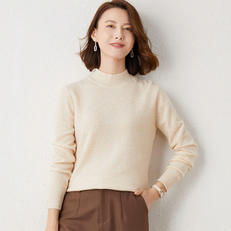 Suéter Básico de Cuello Alto para Mujer, Nueva Colección Otoño/Invierno 2024, Top de Punto de Corte Holgado, Capa Base de Color Sólido, Prenda de Punto Versátil. albaricoque imagen 1