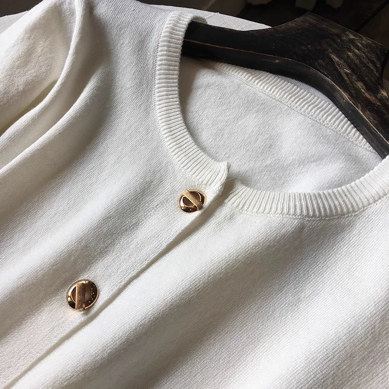 Hilo hilado Nuevo estilo Tweed francésCamisa de punto Cárdigan de mujer con cuello redondo CortoSuéterPrendas de vestirTops Blanco imagen 1