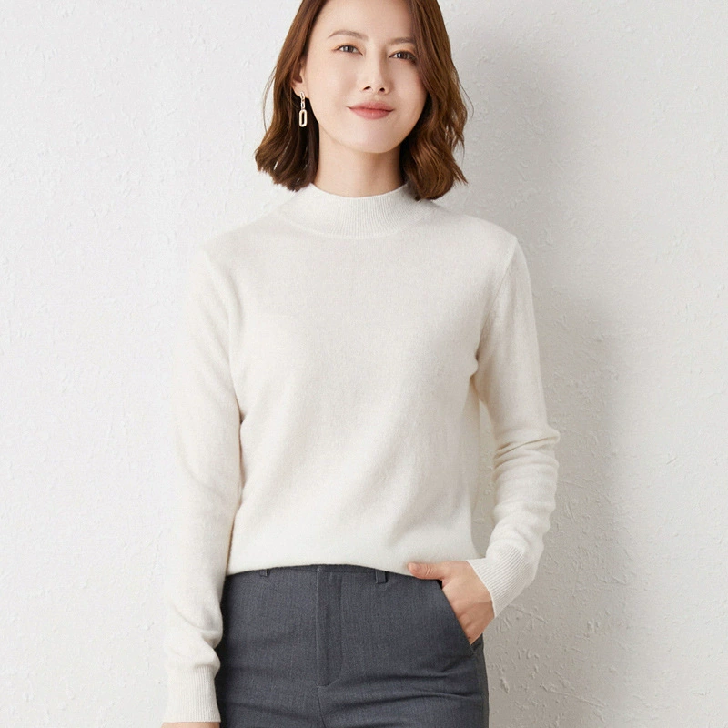 Suéter Básico de Cuello Alto para Mujer, Nueva Colección Otoño/Invierno 2024, Top de Punto de Corte Holgado, Capa Base de Color Sólido, Prenda de Punto Versátil. Blanco imagen 1